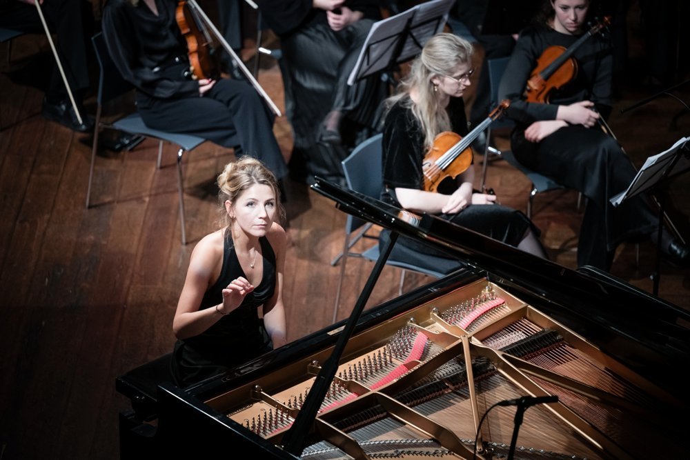 Pianist Sofia Vasheruk performing live with orchestra